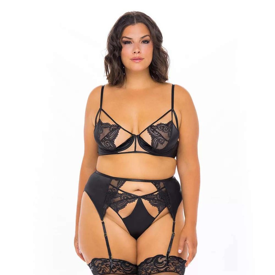 Lingerie * | Plus Size Oh La La Cheri Ivy Underwire Lace Bra, Garter Belt & Panty Set 41-11608X