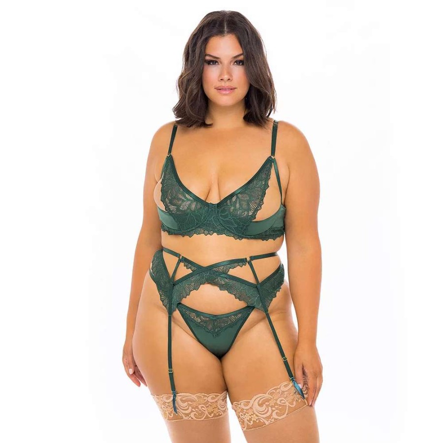 Lingerie * | Plus Size Oh La La Cheri Louisa Lace Bra, Panty & Garter Belt Set 41-11606X