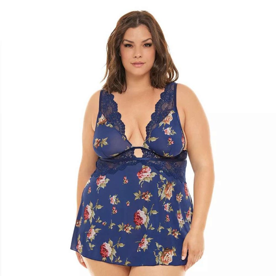 Lingerie * | Plus Size Oh La La Cheri Naeva Babydoll Chemise Ll-11787X