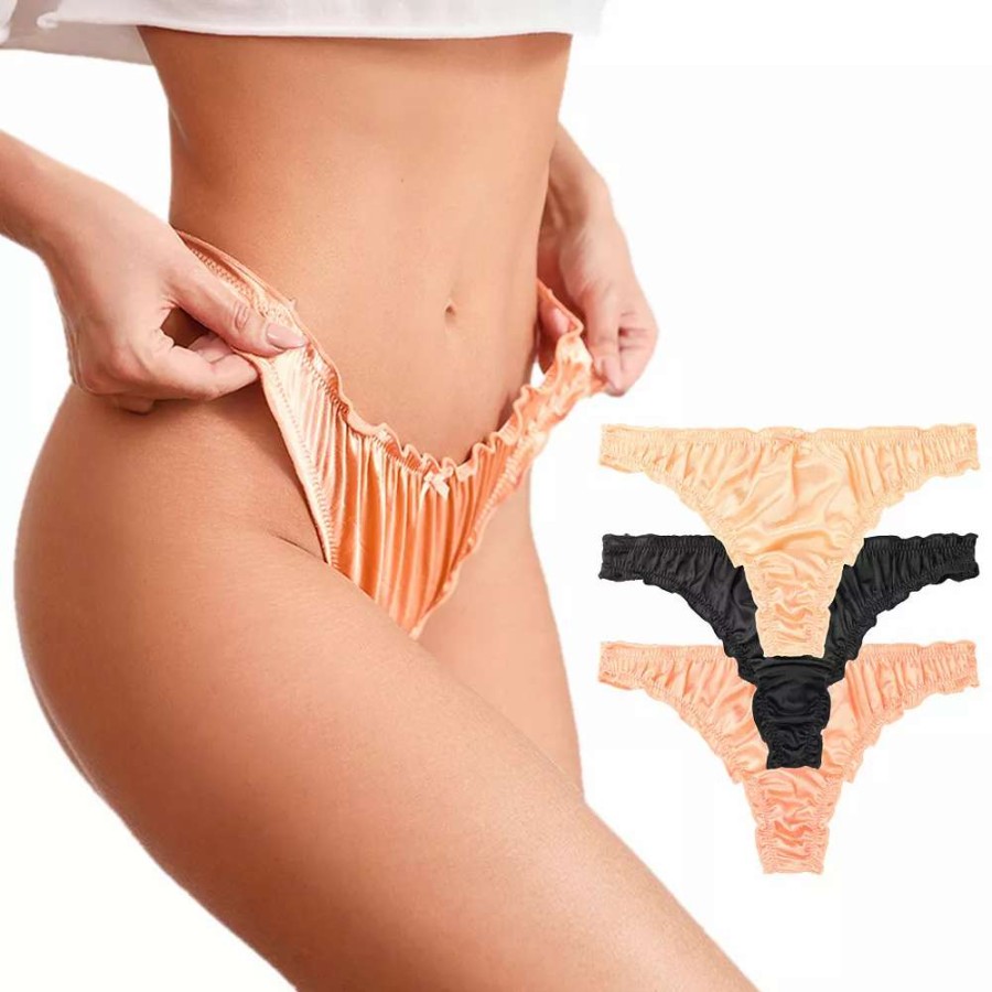 Panties * | Agnes Orinda Women'S Satin Soft Mid-Rise Ruffle Hipster Thong Underwear