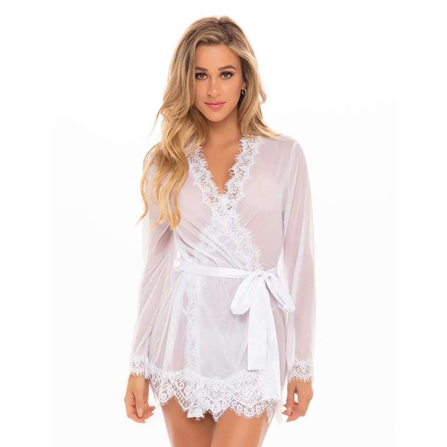 Lingerie * | Oh La La Cheri Provence Eyelash Lace Robe & G-String Set 94-11136