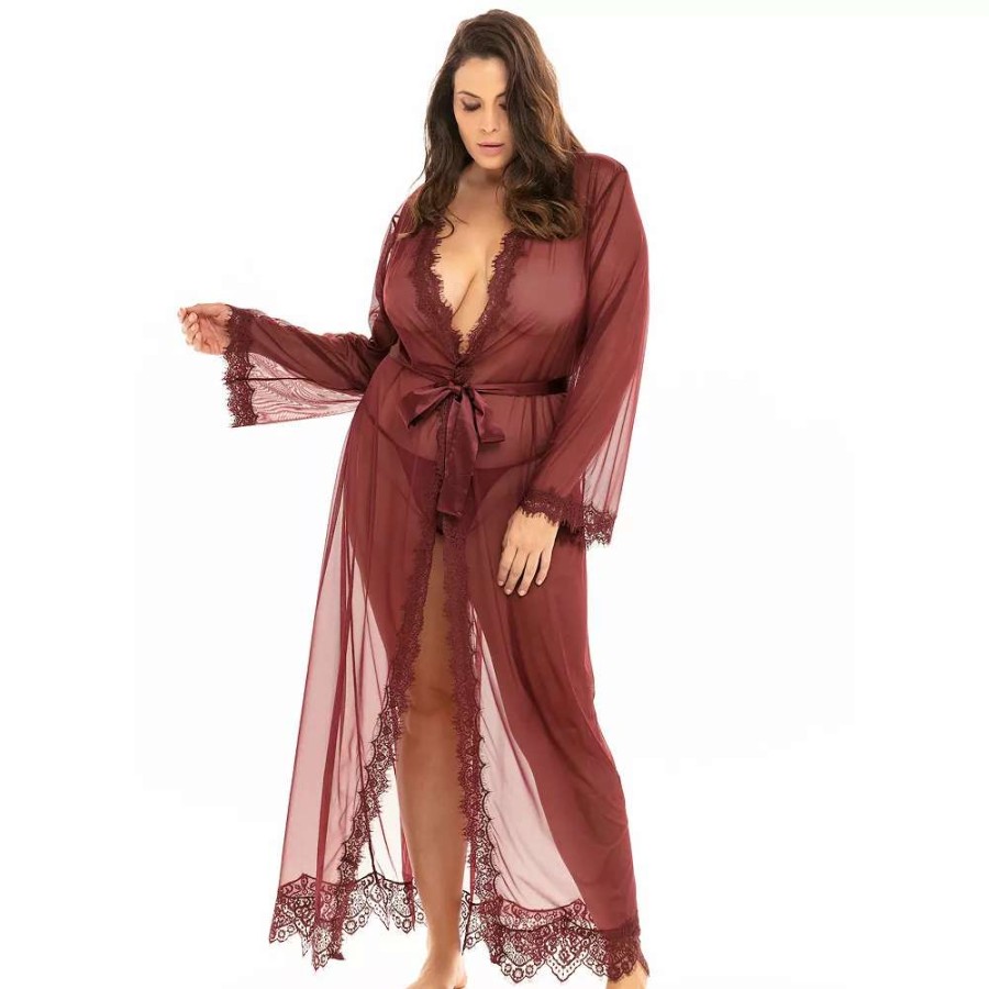 Lingerie * | Plus Size Oh La La Cheri Provence Eyelash-Lace Floor-Length Robe 95-11136X