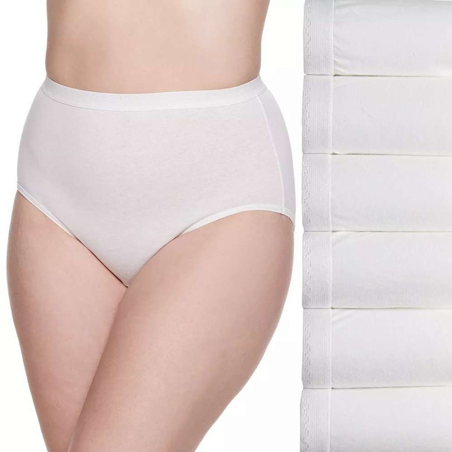 Panties * | Plus Fruit Of The Loom Fit For Me 6-Pack Cotton White Brief Panties 6Dbrwkp