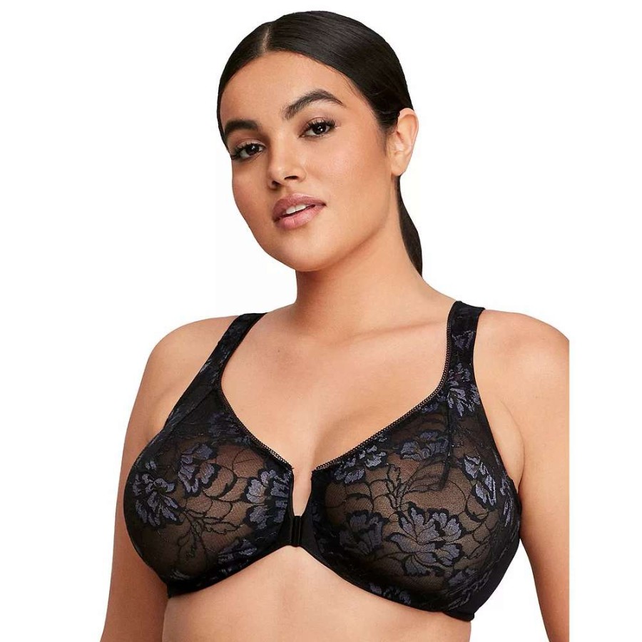 Bras * | Glamorise Full-Figure Wonderwire Front Close Stretch Lace Bra 9246