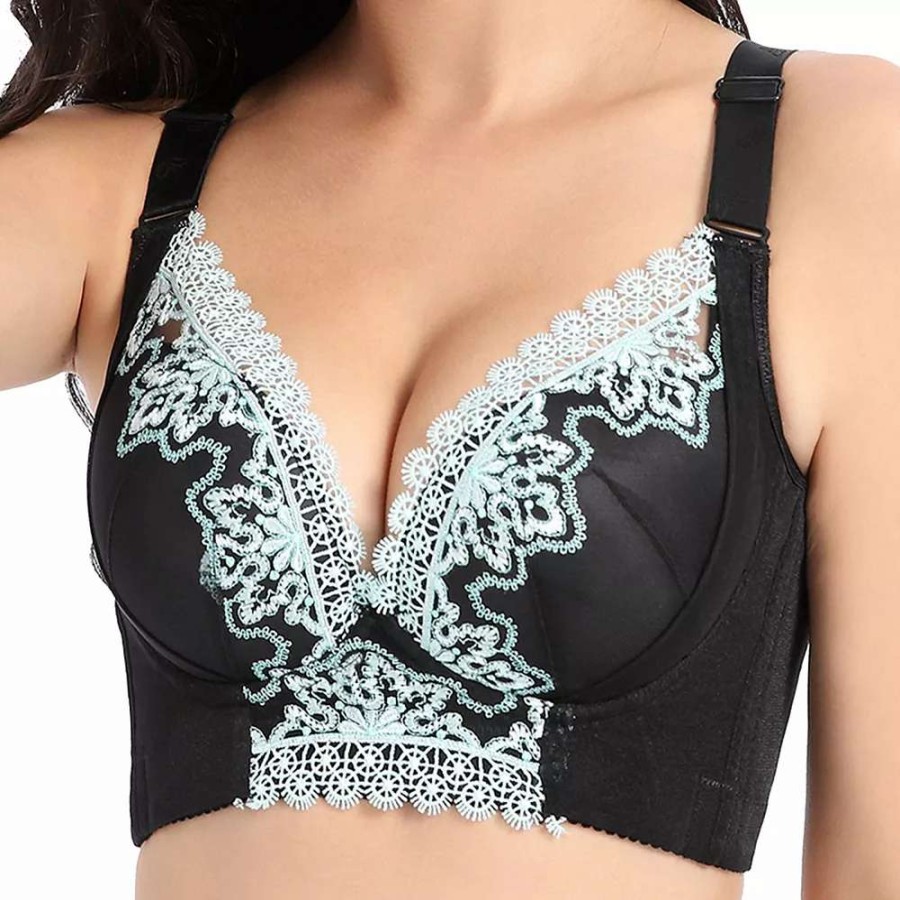 Bras * | Agnes Orinda Women'S Full Coverage Wirefree 6-Hook Lace Trim Adjustable Straps Comfort Bra