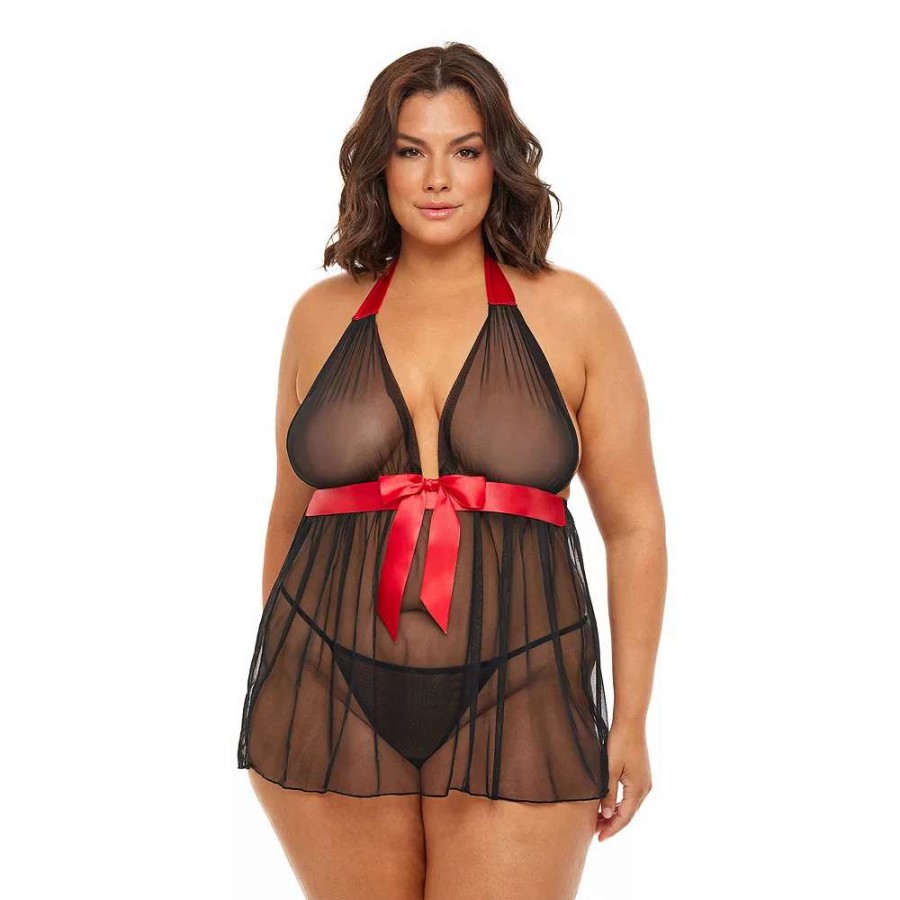 Lingerie * | Plus Size Oh La La Cheri Penelope Babydoll Chemise & G-String Panty Set 74-11763X