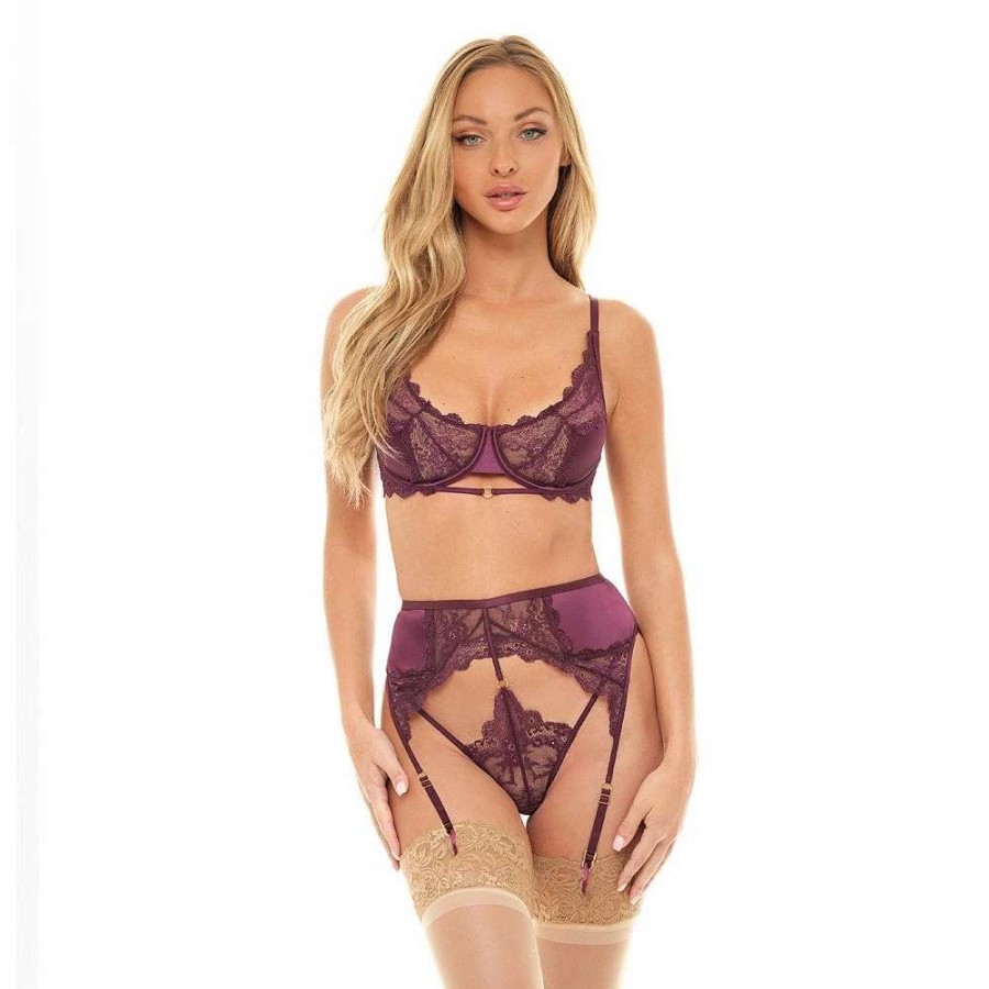 Lingerie * | Women'S Oh La La Cheri Donna 2-Piece Lace Bra & Gartered Panty Lingerie Set 40-11905