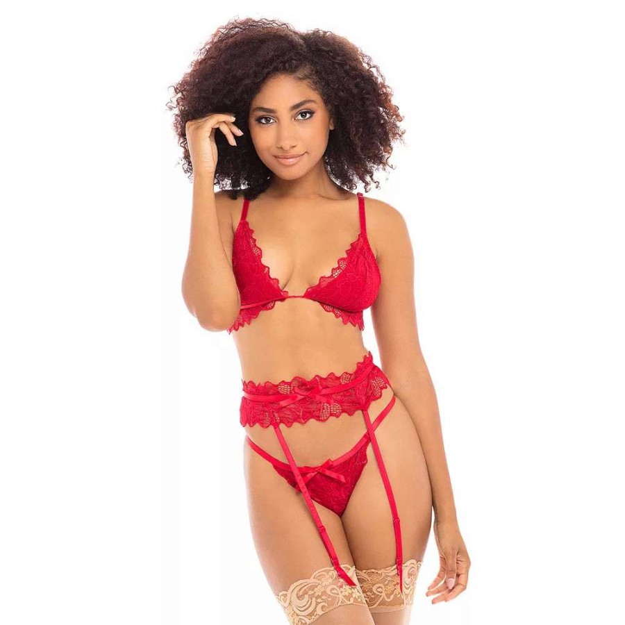 Lingerie * | Women'S Oh La La Cheri Bra, Panty & Garter Belt Set 41-10950 Red