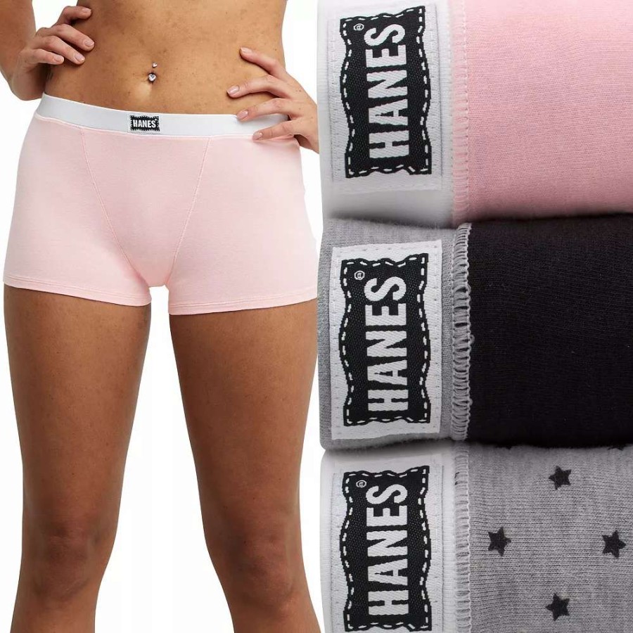 Panties * | Women'S Hanes Originals Ultimate 3-Pack Stretch Cotton Vintage Boxer Brief Panty Set 45Vobb