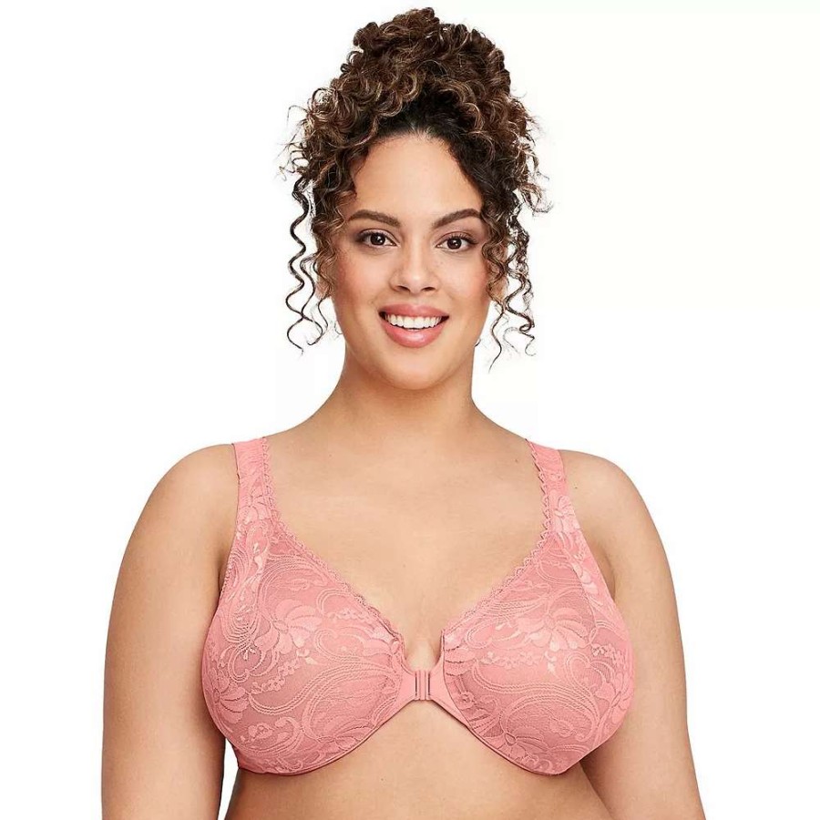 Bras * | Plus Size Glamorise Full-Figure Wonderwire Front-Close Stretch Lace Bra 9245