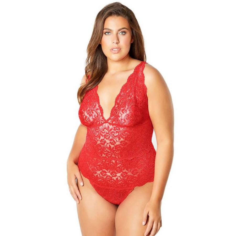 Lingerie * | Plus Size Oh La La Cheri Floral Lace Bodysuit 52-10847X Red