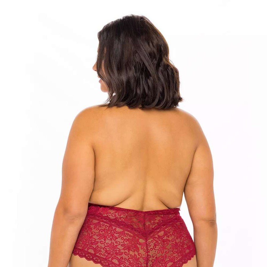 Lingerie * | Plus Size Oh La La Cheri High-Neck Open-Back Lace Bodysuit 52-10716X