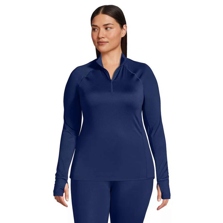 Tops * | Plus Size Lands' End Thermaskin Heat Quarter-Zip Baselayer Top