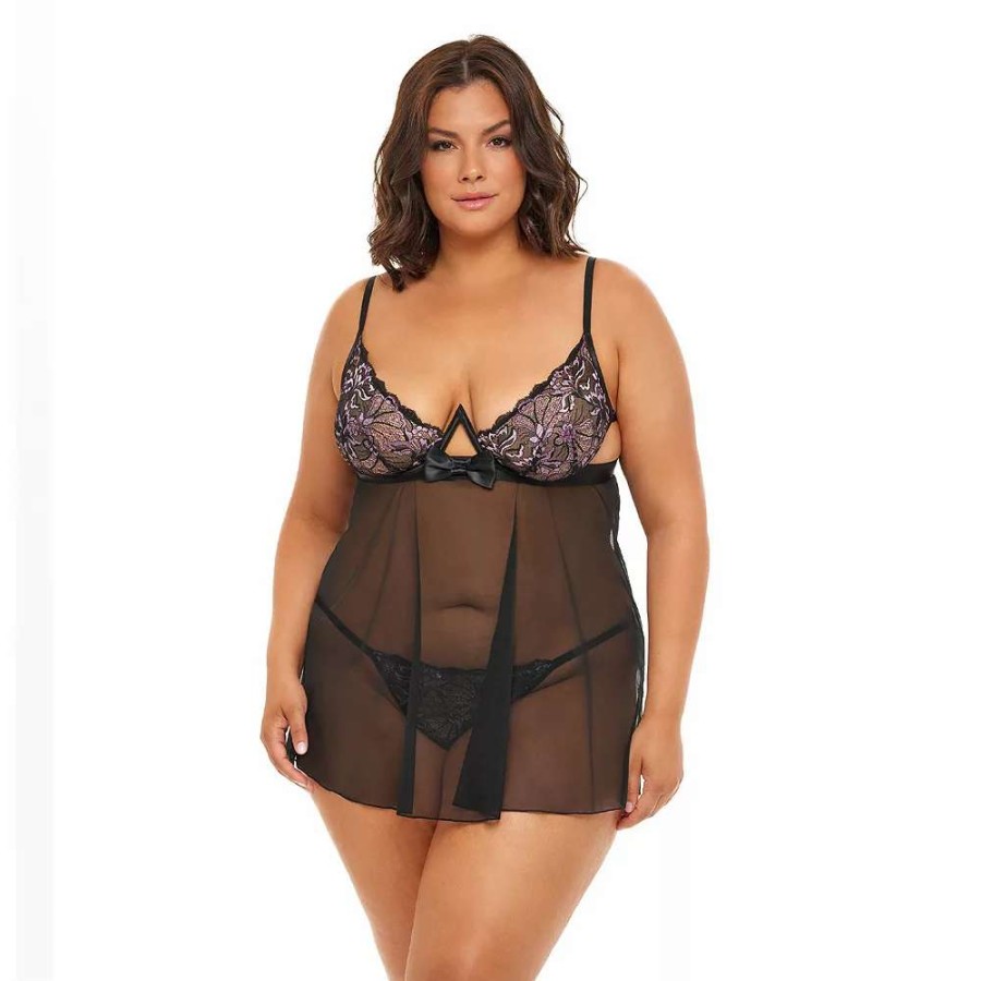 Lingerie * | Plus Size Oh La La Cheri Riley 2-Piece Babydoll Chemise & G-String Panty Lingerie Set 74-11781X