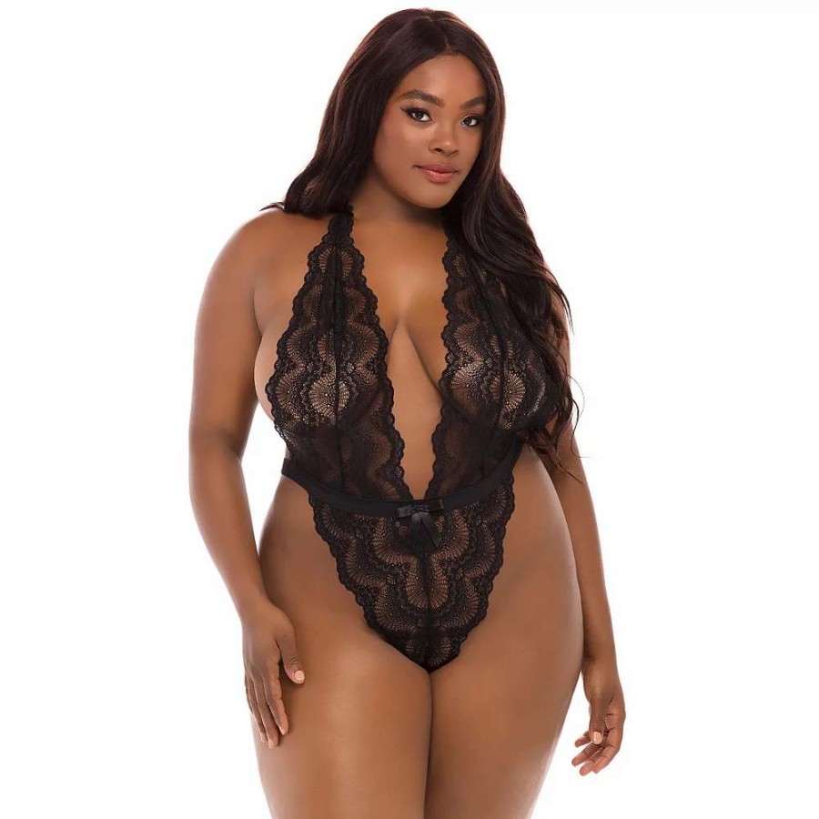 Lingerie * | Plus Size Oh La La Cheri Scalloped Lace Bodysuit 52-11153X