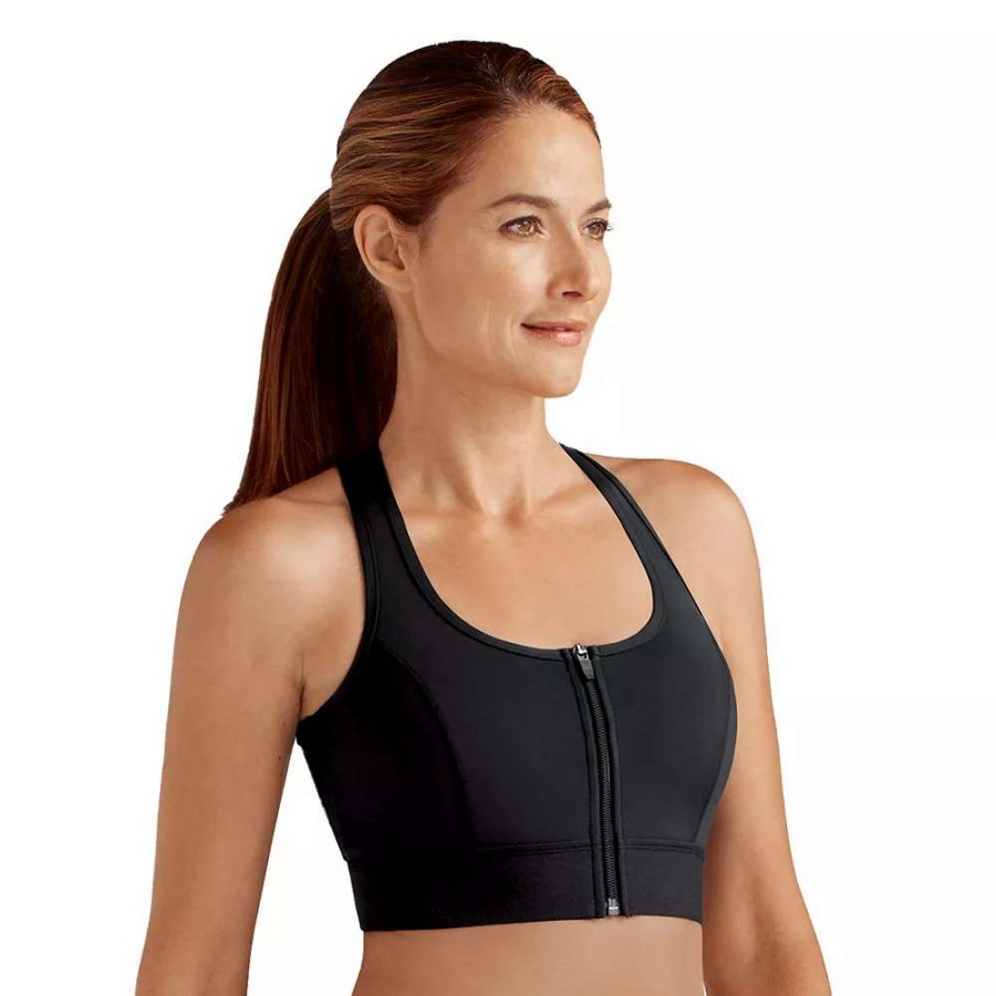 Bras * | Amoena Bra: Medium-Impact Zip-Front Sports Bra 44070 Black