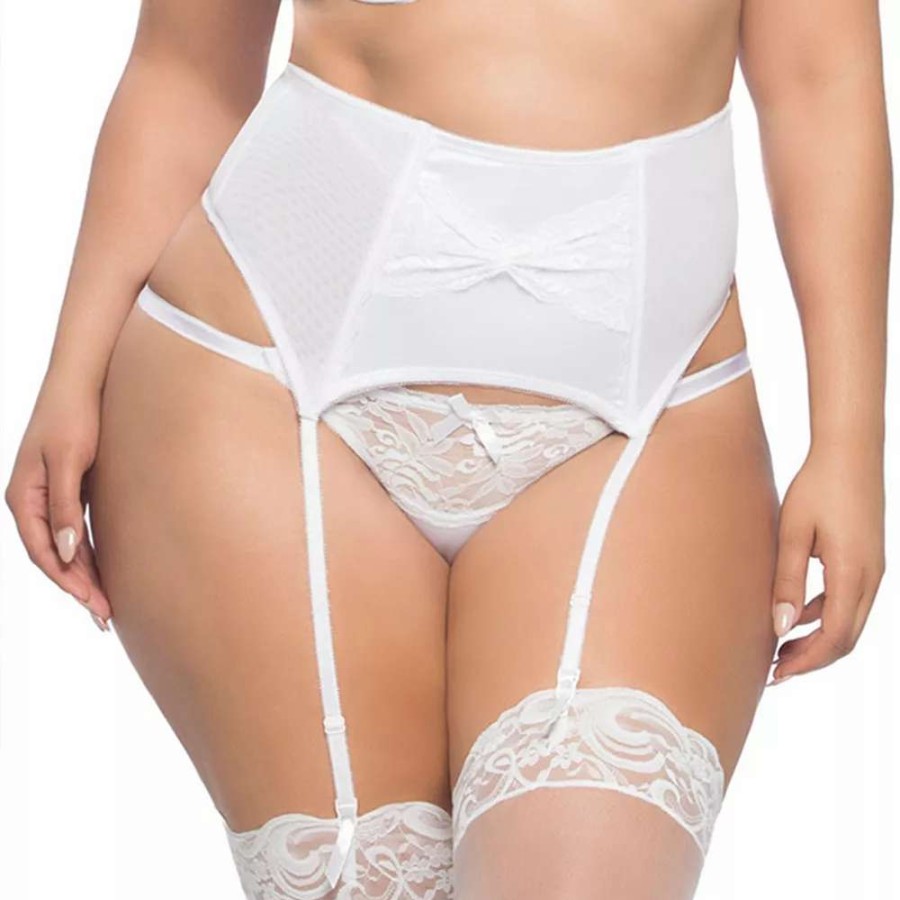 Lingerie * | Plus Size Oh La La Cheri Lace-Front Satin Garter Belt 3129X White