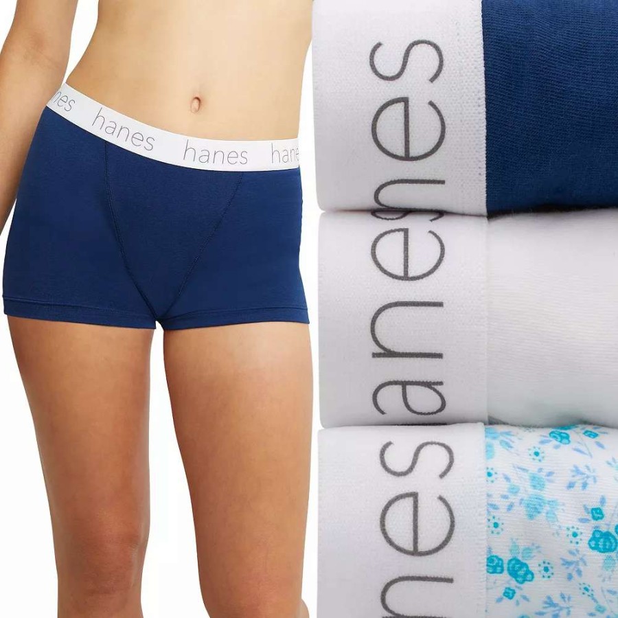 Panties * | Women'S Hanes Originals Ultimate 3-Pack Stretch Cotton Boxer Brief Panty Set 45Uobb