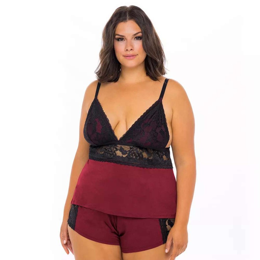 Lingerie * | Plus Size Oh La La Cheri Louella Lace Camisole & Short Set Ln-11514X