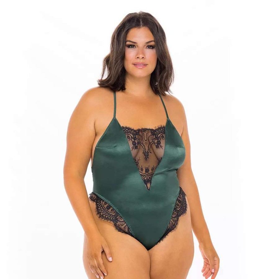 Lingerie * | Plus Size Oh La La Cheri Cammi Eyelash Lace & Satin Bodysuit Lg-11623X