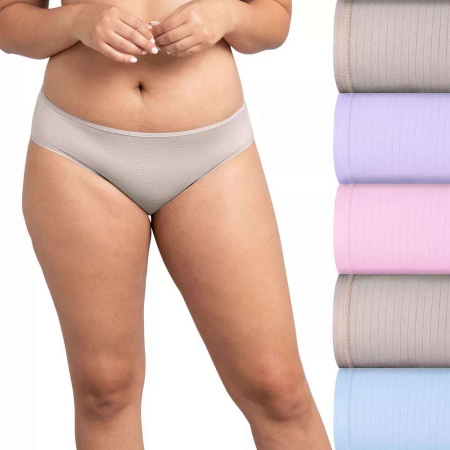 Panties * | Women'S Fruit Of The Loom Signature 5-Pack Breathable Cooling Stripes Bikini Panty 5Dbcsbkk