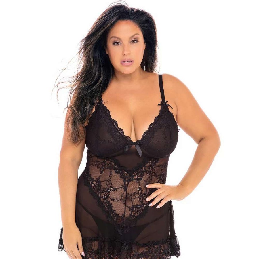 Lingerie * | Plus Size Oh La La Cheri Valentine Soft Cup Lace Babydoll & G-String Set 2139X