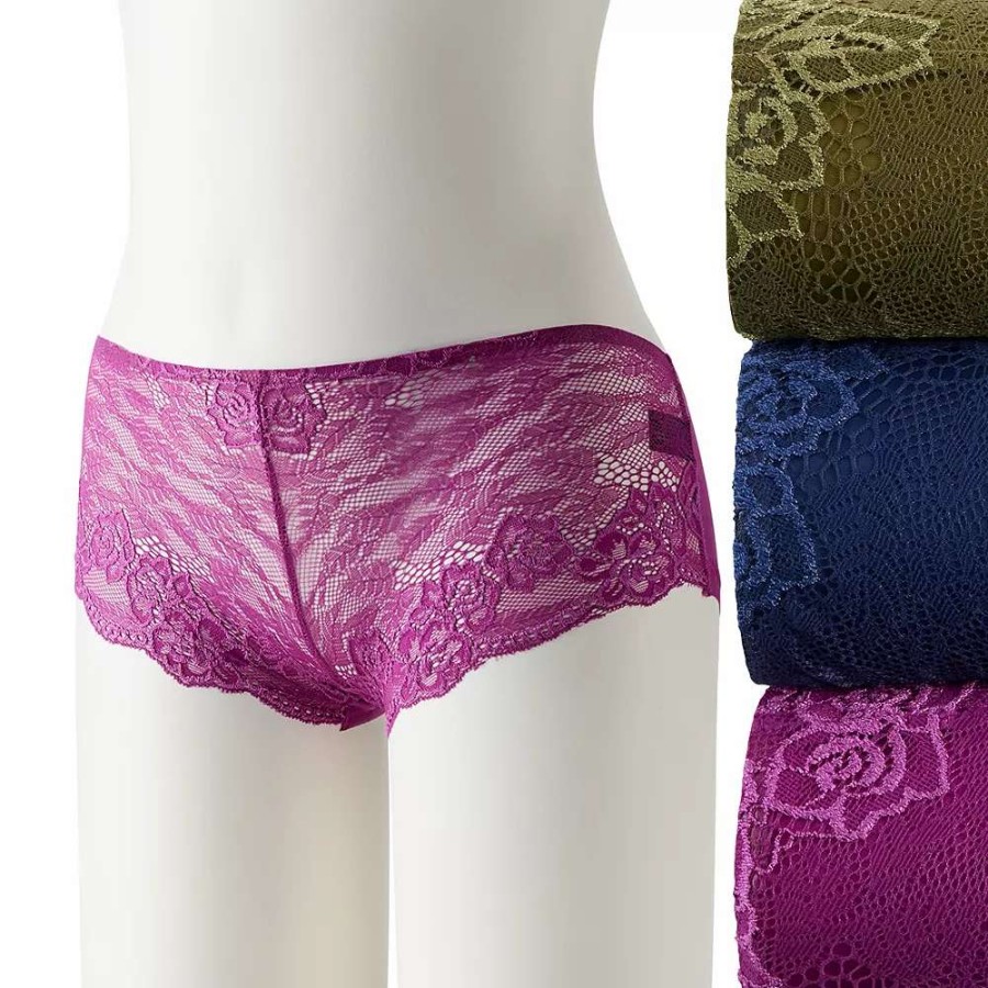 Panties * | Women'S Lunaire 3-Pack Microfiber And Lace Boyshort Panty Set 15761K