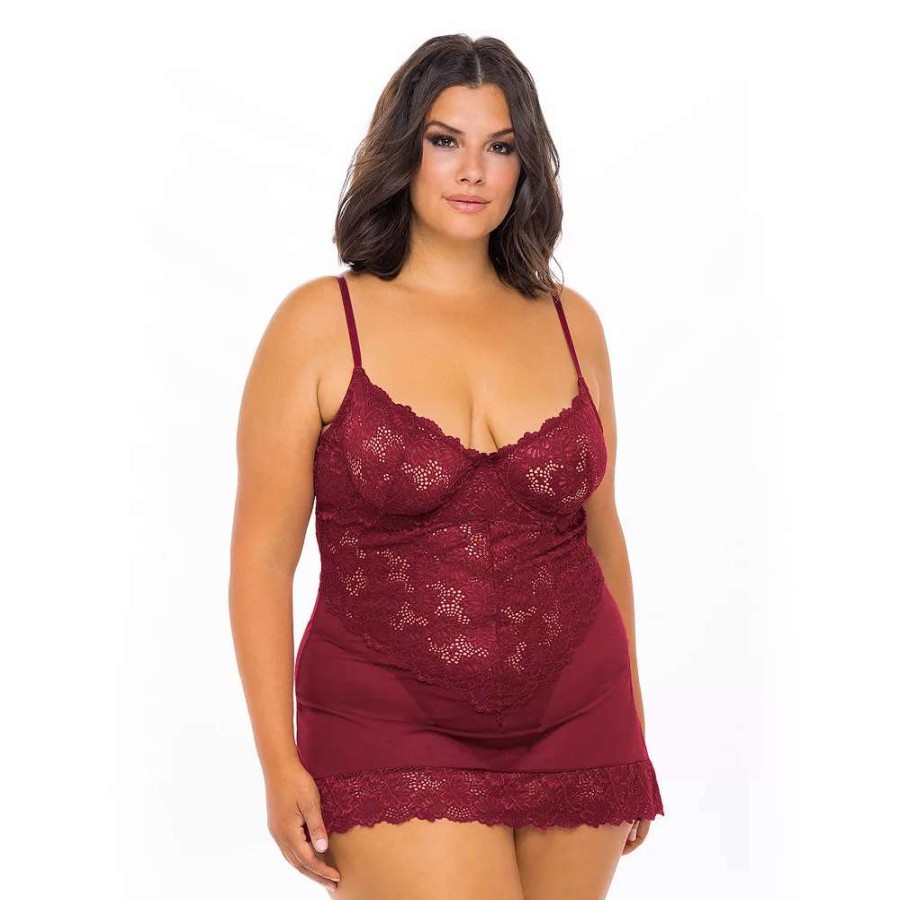 Lingerie * | Women'S Oh La La Cheri Page Unlined Lace Chemise & Panty Set 74-11053X